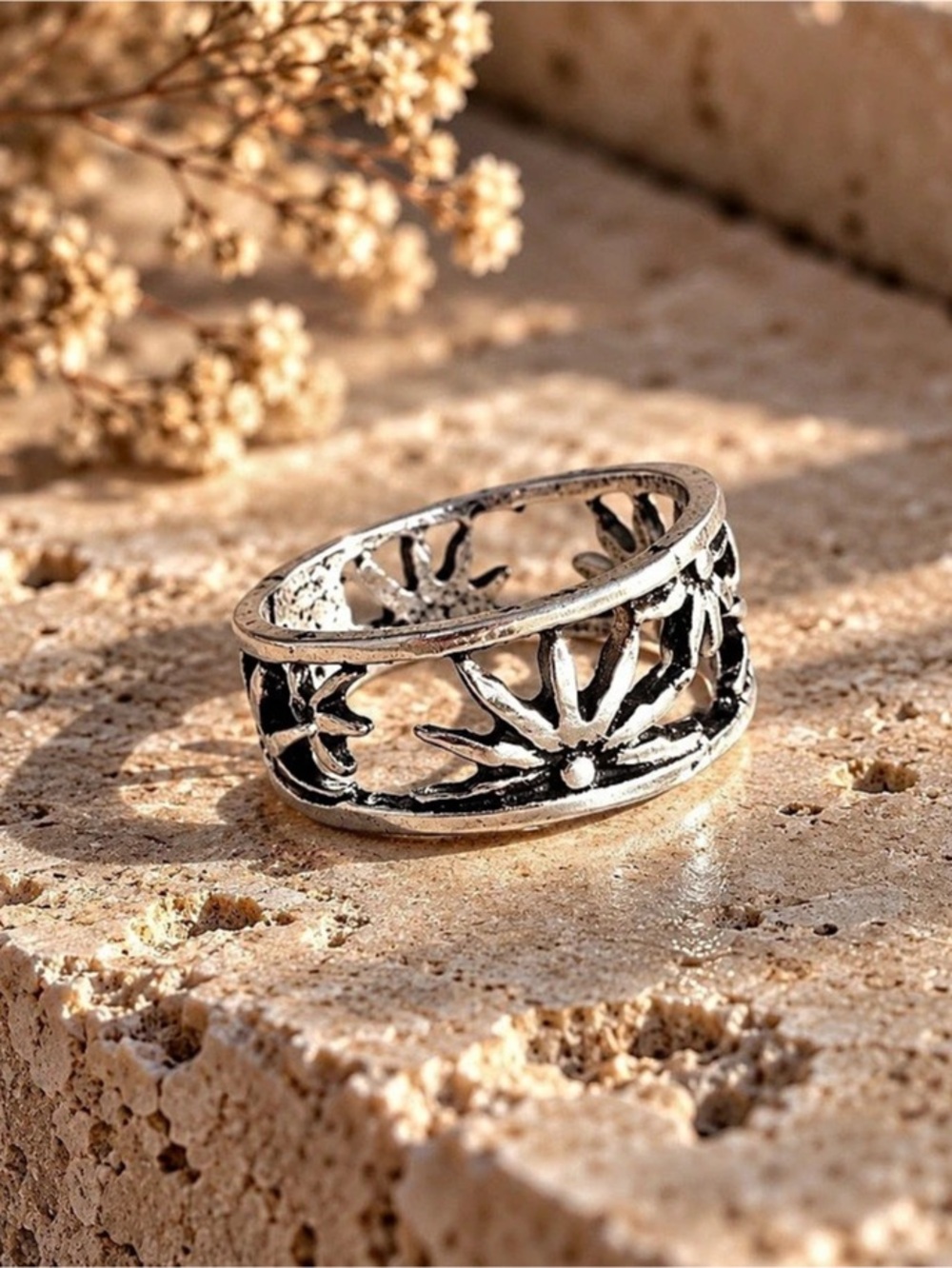 Silver tone Floral Cutout Ring